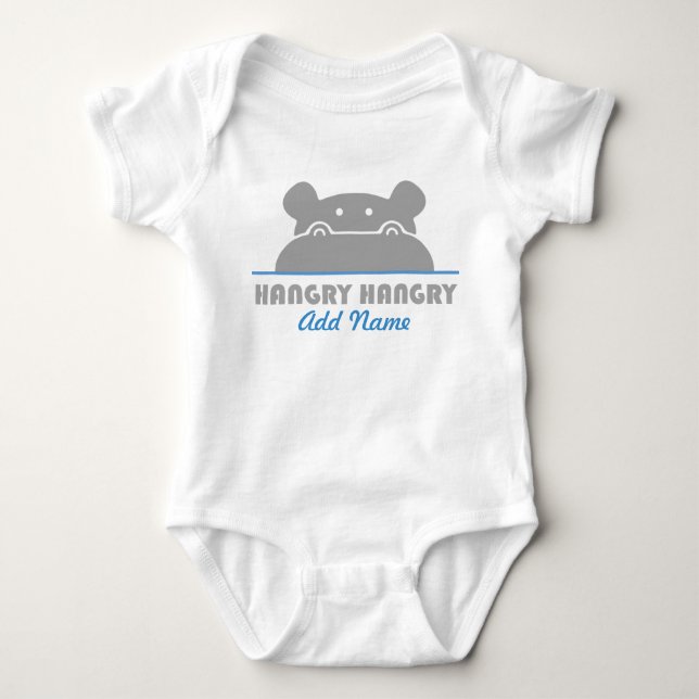 Funny Hangry Hippo Hungry Cartoon Hippopotamus Baby Bodysuit (Front)