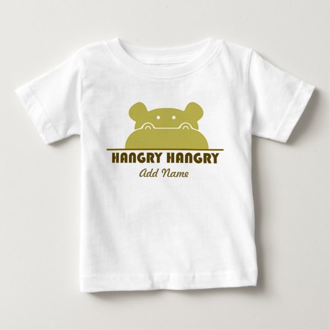 Funny Hangry Hippo Hungry Cartoon Hippopotamus Baby T-Shirt (Front)