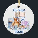Funny Hanukkah Covid Watercolor Quarantine 2020 Ceramic Ornament<br><div class="desc">This design was created though digital art. It may be personalized in the area provided or customizing by changing the photo or added your own words. Contact me at colorflowcreations@gmail.com if you with to have this design on another product. Purchase my original abstract acrylic painting for sale at www.etsy.com/shop/colorflowart. See...</div>