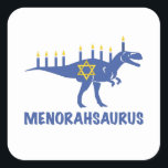 Funny Hanukkah Dinosaur MenorahSaurus Dino Square Sticker<br><div class="desc">Happy Hanukkah Dinosaur Menorahsaurus. Cute and silly dinosaur with menorah candles on his back. This makes an awesome gag gift or birthday present for a science and dino lover or palaeontologist.</div>