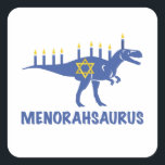 Funny Hanukkah Dinosaur MenorahSaurus Dino Square Sticker<br><div class="desc">Happy Hanukkah Dinosaur Menorahsaurus. Cute and silly dinosaur with menorah candles on his back. This makes an awesome gag gift or birthday present for a science and dino lover or palaeontologist.</div>