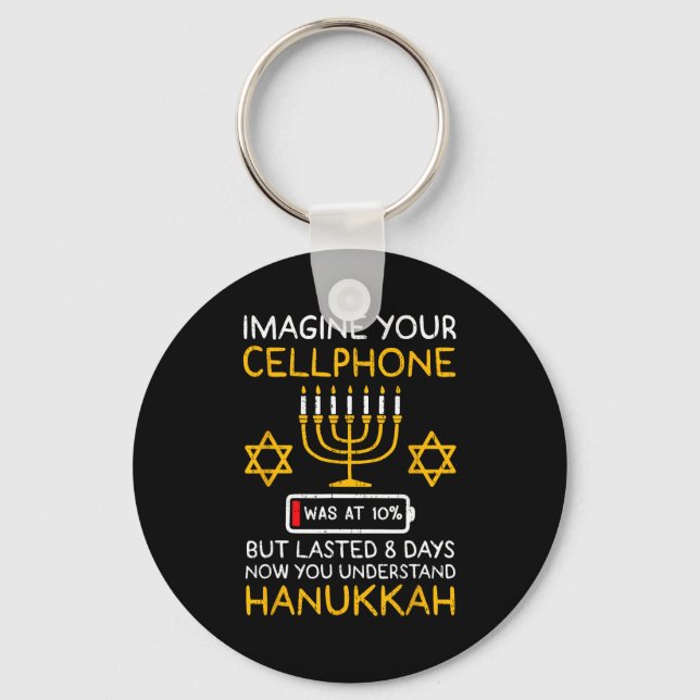 Funny Hanukkah Imagine Your Cellphone Chanukah Jew Keychain (Front)