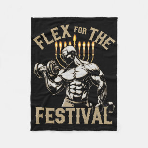 Funny Hanukkah Jewish Gym Workout Flex Festival  Fleece Blanket