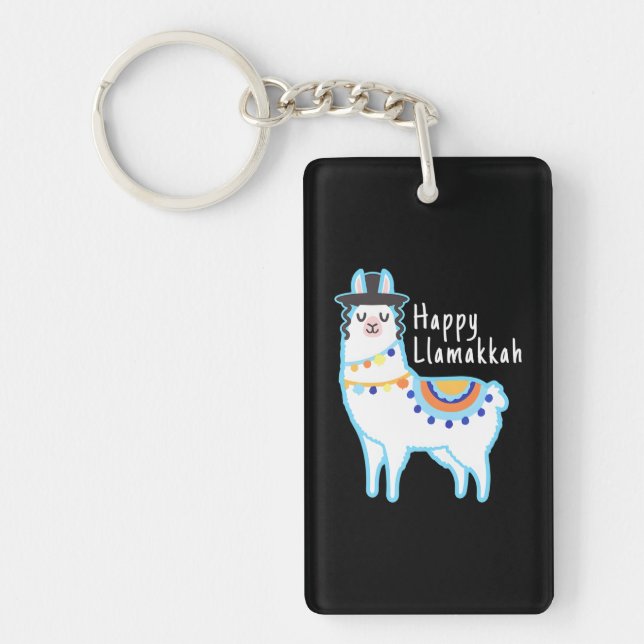 Funny Hanukkah Llama Happy Llamakkah Jewish Keychain (Front)