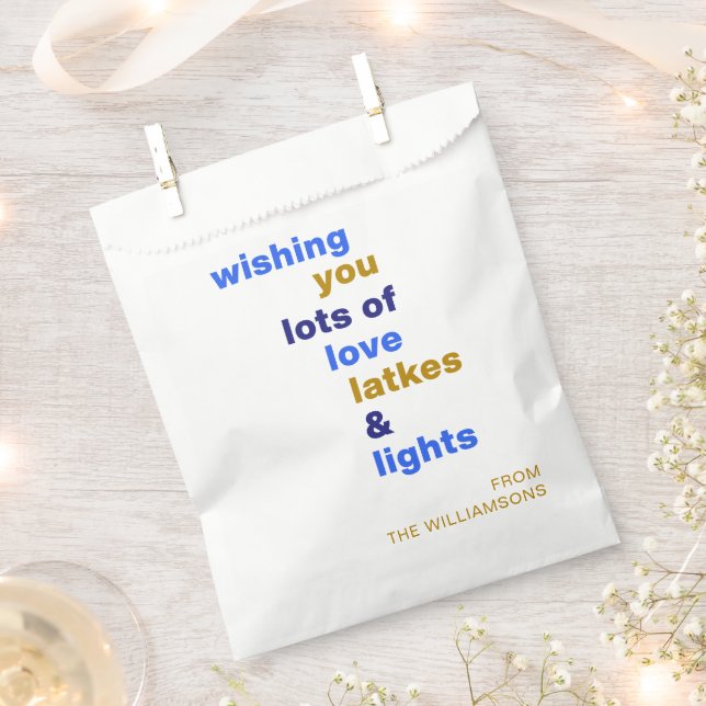 Funny Hanukkah Love Latkes Lights Blue Custom Favor Bag (Clipped)