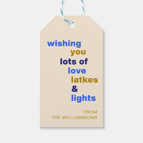 Funny Hanukkah Love Latkes Lights Blue Custom Gift Tags