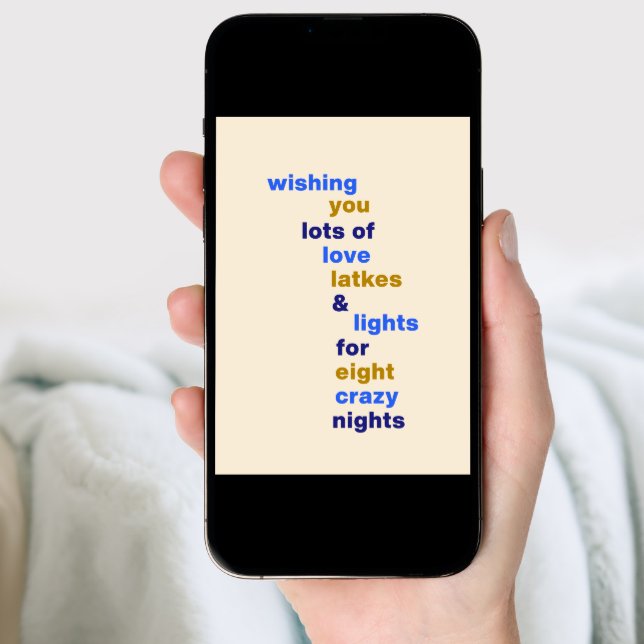 Funny Hanukkah Love Latkes Lights in Blue Holiday Card (Front Digital)