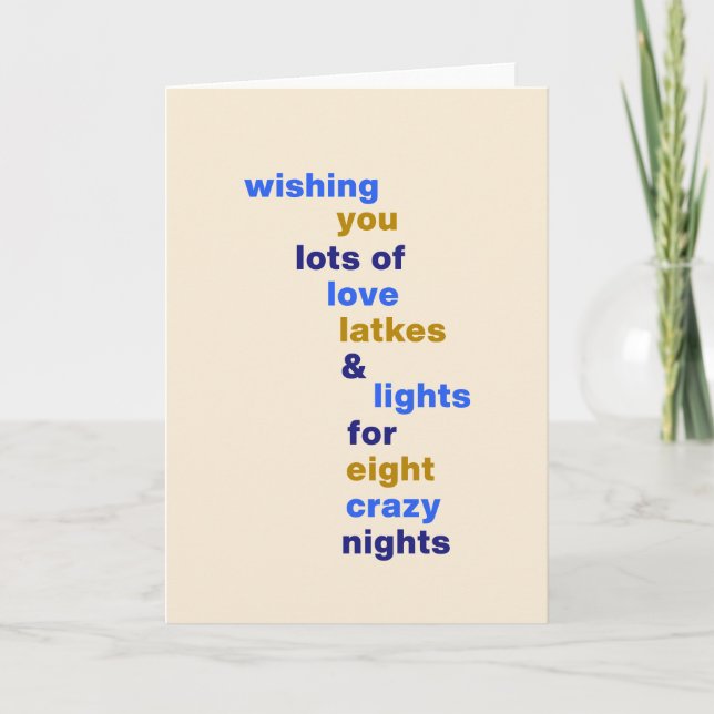 Funny Hanukkah Love Latkes Lights in Blue Holiday Card (Front)