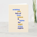 Funny Hanukkah Love Latkes Lights in Blue Holiday Card<br><div class="desc">Funny Hanukkah Love Latkes Lights in Blue Holiday Card</div>