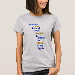 Funny Hanukkah Love Latkes Lights in Blue  T-Shirt