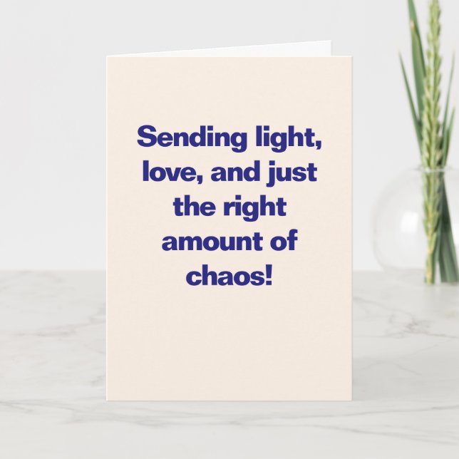 Funny Hanukkah Love Lights Chaos Blue Custom Holiday Card (Front)