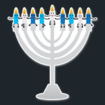 Funny Hanukkah menorah and candles Sticker<br><div class="desc">Funny Hanukkah illustration,  Cute candles characters sitting on Hanukkah menorah</div>