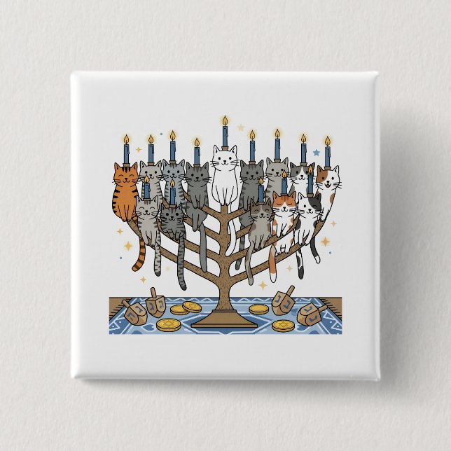 Funny Hanukkah Meowzel Cats Menorah Button (Front)