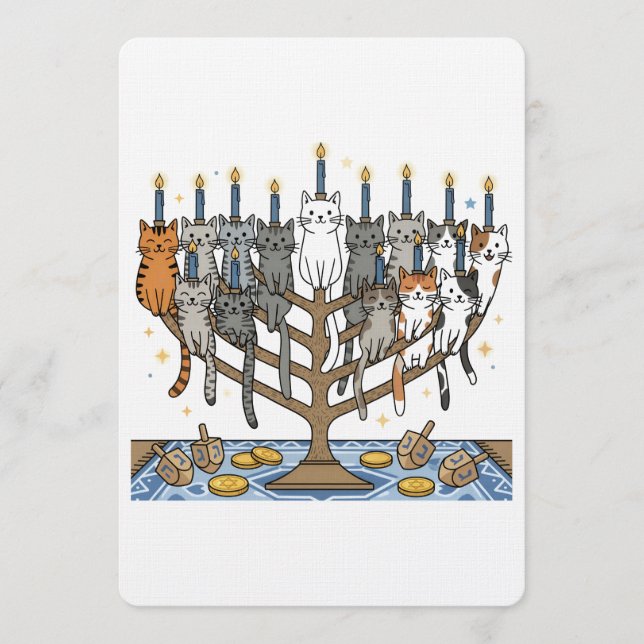 Funny Hanukkah Meowzel Cats Menorah Invitation (Front)
