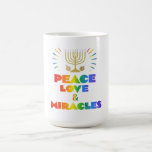 funny Hanukkah Peace Love & Miracles   Coffee Mug<br><div class="desc">Get ready to celebrate Hanukkah in style with this one-of-a-kind T-shirt! With its simple yet charming design, this T-shirt exudes Peace, Love, and Miracles - the true spirit of the holiday. Whether you're lighting candles, exchanging gifts, or spending time with family, this T-shirt is the perfect way to show off...</div>