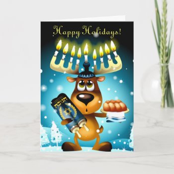 Funny Hanukkah Reindeer Happy Holidays Holiday Card by teeloft at Zazzle