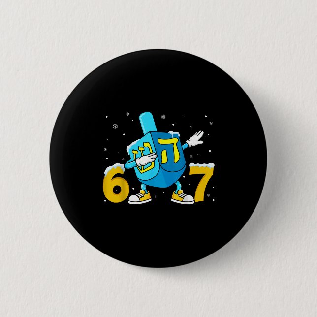 Funny Hanukkah Six Seven Chanukah Dreidel Dabbing  Button (Front)