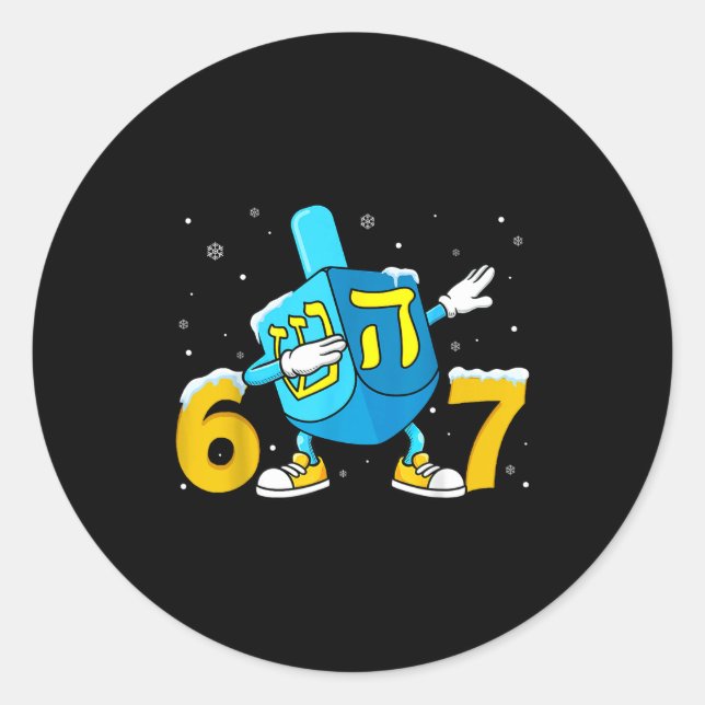 Funny Hanukkah Six Seven Chanukah Dreidel Dabbing  Classic Round Sticker (Front)
