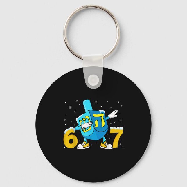 Funny Hanukkah Six Seven Chanukah Dreidel Dabbing  Keychain (Front)