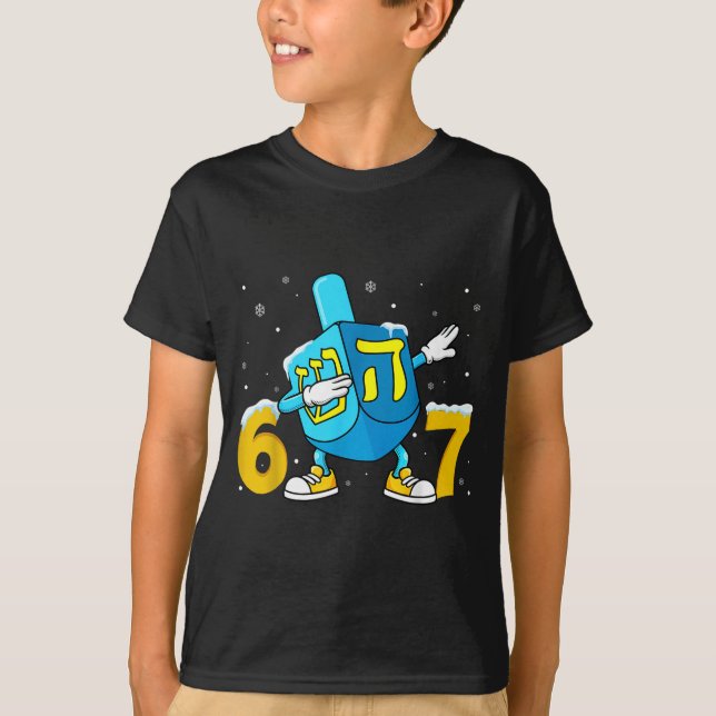 Funny Hanukkah Six Seven Chanukah Dreidel Dabbing  T-Shirt (Front)