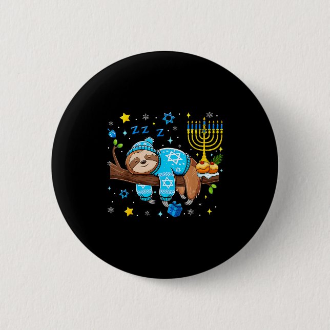 Funny Hanukkah Sloth Jewish Chanukah Sleeng Hanukk Button (Front)