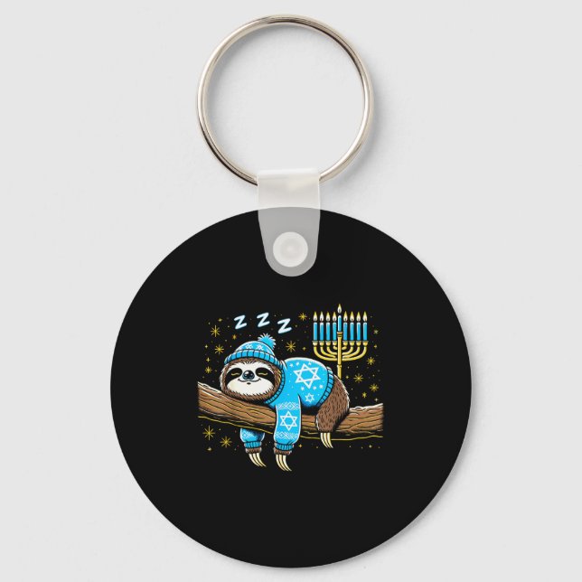 Funny Hanukkah Sloth Jewish Chanukah Sleeng Hanukk Keychain (Front)
