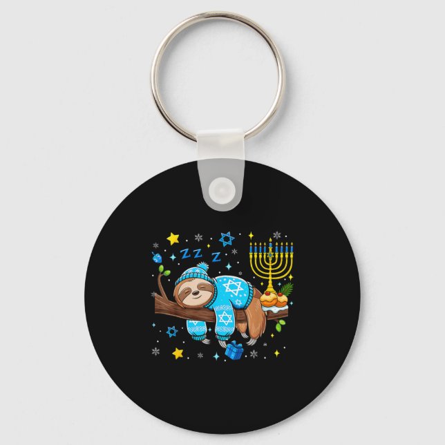 Funny Hanukkah Sloth Jewish Chanukah Sleeng Hanukk Keychain (Front)