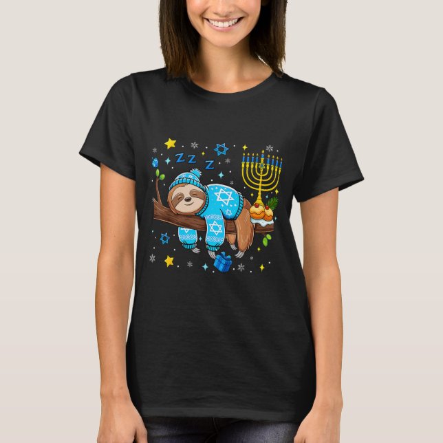 Funny Hanukkah Sloth Jewish Chanukah Sleeng Hanukk T-Shirt (Front)