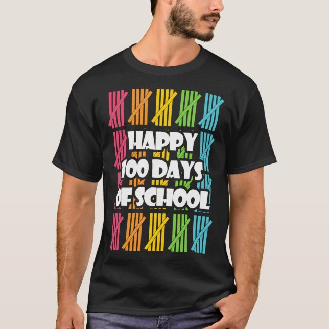 Funny Happy 100 Days Of School Apparel, Hash Marks T-Shirt (Front)