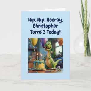 Funny Happy 3rd Birthday Son, Dino, Personalized Card