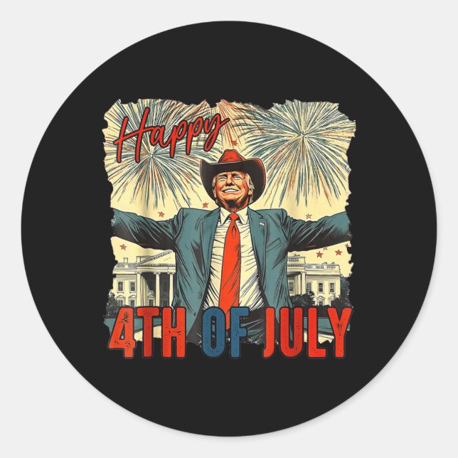 Funny Happy 4th of July Independence Day Classic Round Sticker (Front)