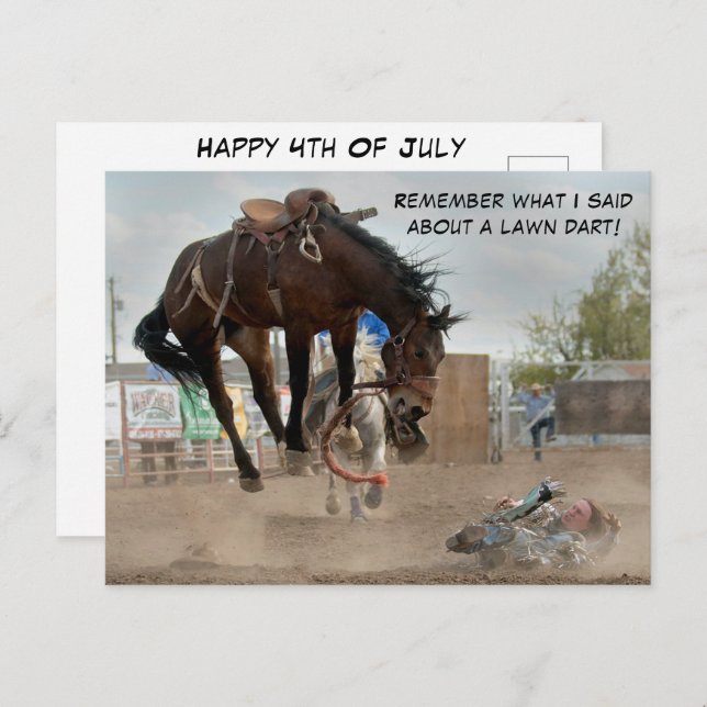 Funny Happy 4th Of July Rodeo Saddle Bronc Event Postcard (Front/Back)
