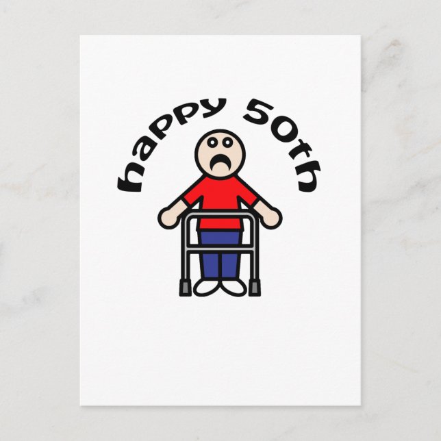 Funny, "Happy 50th" Mens Walker Postcard (Front)
