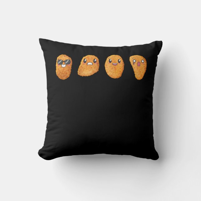Funny Happy Angry Food Chicken Nuggets Throw Pillow (Front)