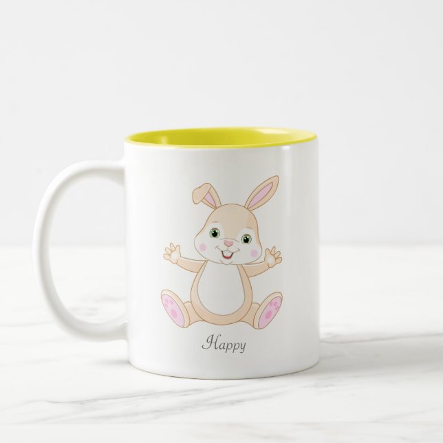 Funny Happy Baby Easter Bunny & Heart  Two-Tone Co Two-Tone Coffee Mug (Left)