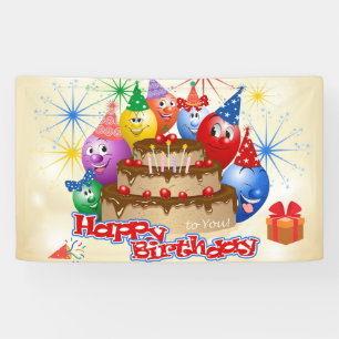 Funny Happy Birthday Balloons and Chocolate Cake Banner