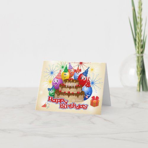 Funny Happy Birthday Balloons and Chocolate Cake  Card