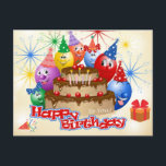 Funny Happy Birthday Balloons and Chocolate Cake Postcard<br><div class="desc">Happy Birthday!</div>