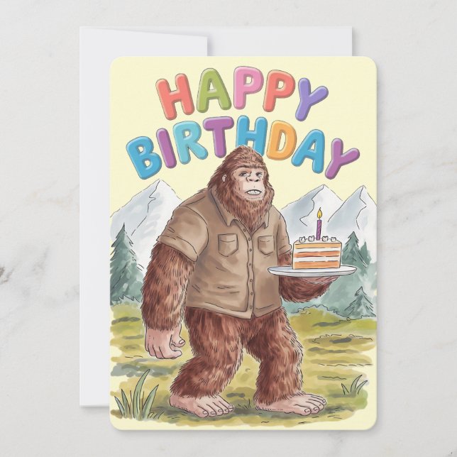 Funny Happy Birthday BigFoot Sasquatch Holiday Card (Front)
