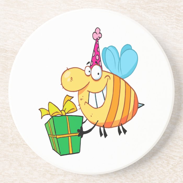 funny happy birthday bumble bee cartoon character coaster