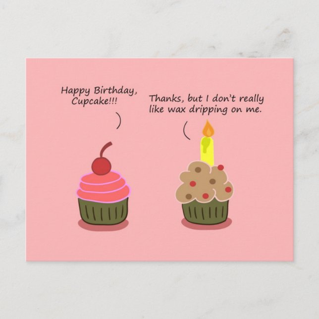 Funny Happy Birthday Card: Cupcake Candle Woes Postcard (Front)