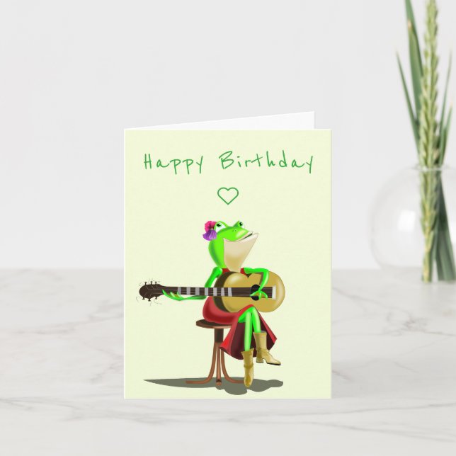 Funny Happy Birthday Card Frog with Guitar (Front)