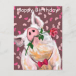 Funny Happy Birthday Card Gentleman Pig with Rose<br><div class="desc">Funny Birthday Cards with Gentleman Pig with Rose - MIGNED Painting Design - or Add Your Text / Name</div>