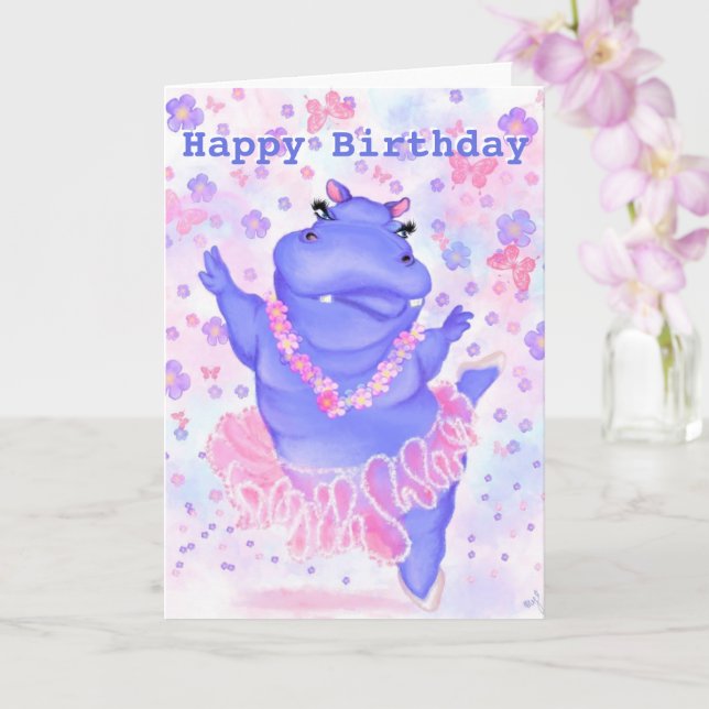 Funny Happy Birthday Card Prima Ballerina Hippo (Orchid)
