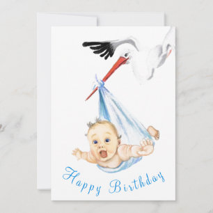 Funny Happy Birthday Card Stork Carrying Baby