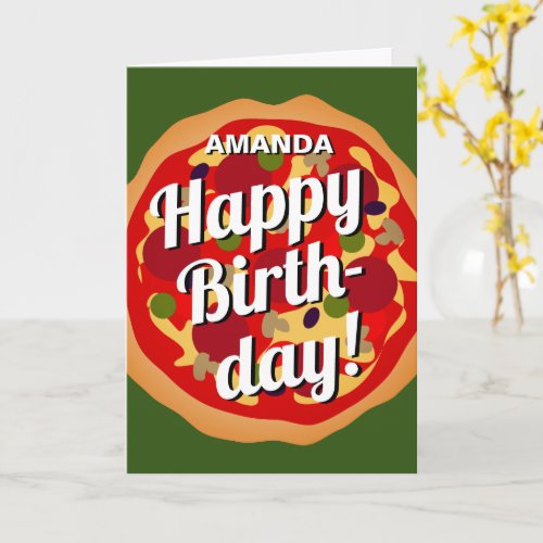 Funny Happy Birthday card with pepperoni pizza