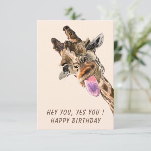 Funny Happy Birthday Card with Playful Giraffe