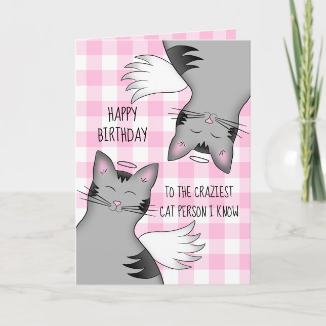 Funny happy birthday cartoon style angel cats card (Front)
