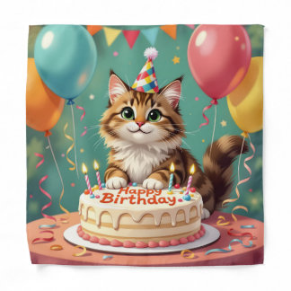 Funny happy birthday cat bandana