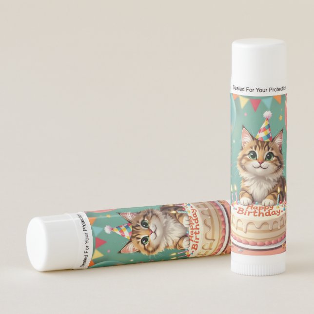 Funny happy birthday cat lip balm (Front)